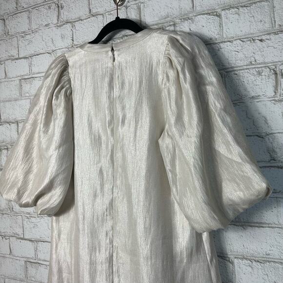 Ann Taylor Dress Shimmer Puff Sleeve Mini Sheath White Silver NEW NWT 2 T Tall - Picture 7 of 8